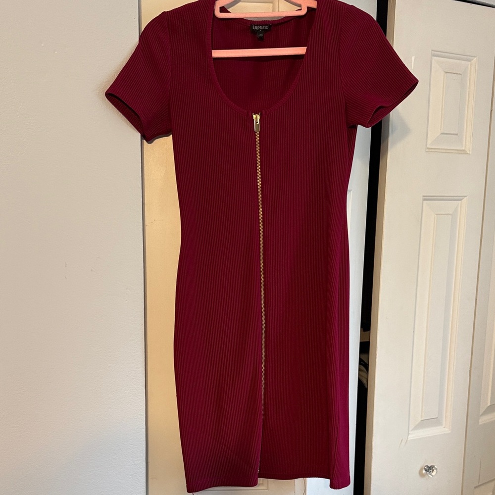 Express Red Mini Dress with Front Zipper